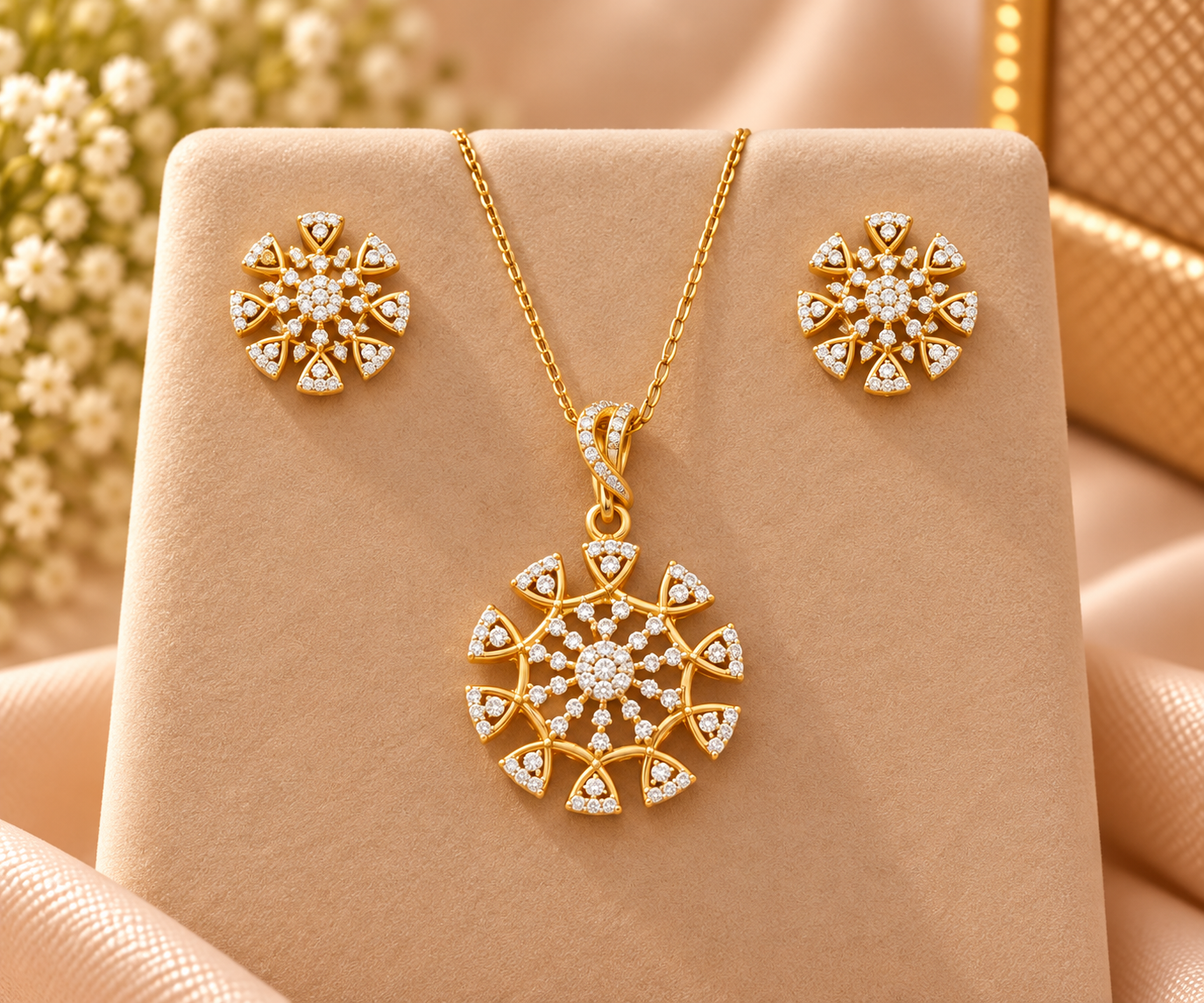 Gold Diamond Sunburst Jewelry Set